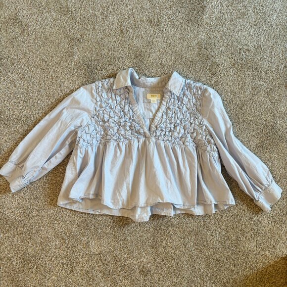 Maeve 3/4 sleeve collared shirt flowy loose light blue size large - Picture 4 of 8